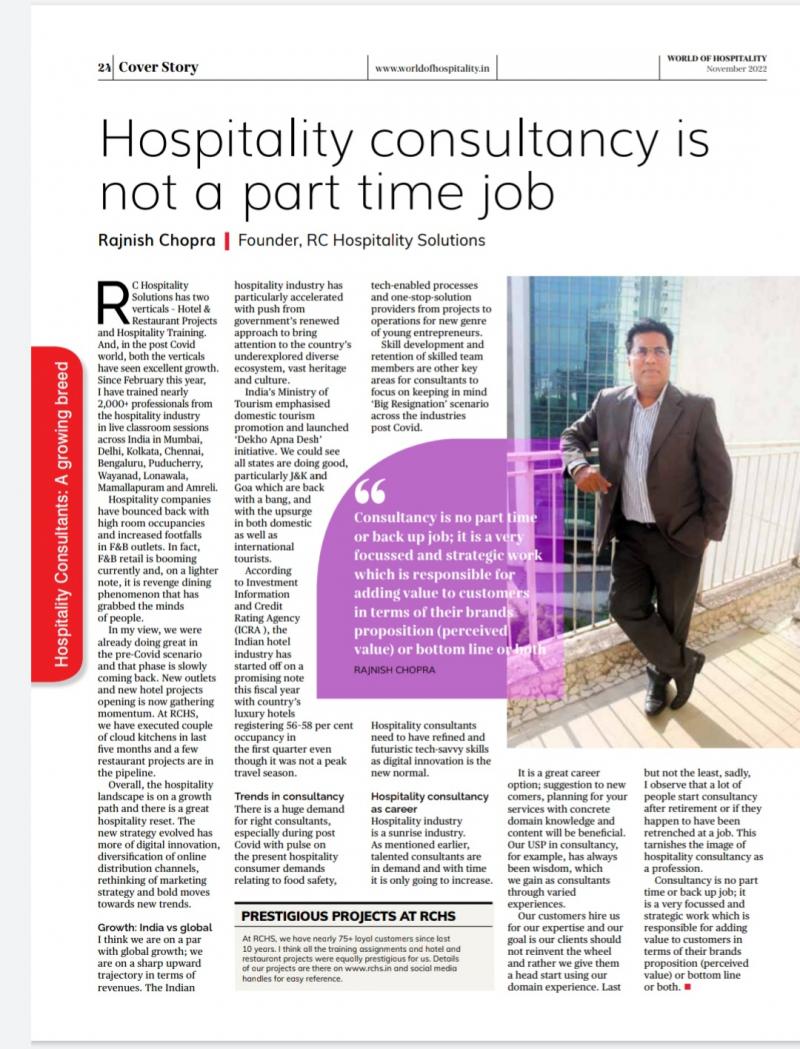 ARTICLE IN WORLD OF HOSPITALITY MAGAZINE